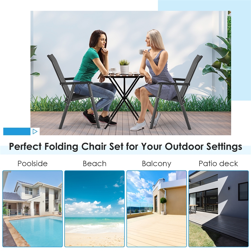 Pemberly Row 4PCS Patio Folding Dining Chairs Portable Armrest Garden Black