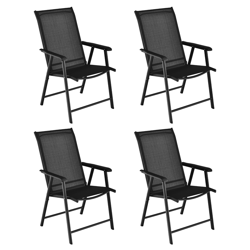 Pemberly Row 4PCS Patio Folding Dining Chairs Portable Armrest Garden Black