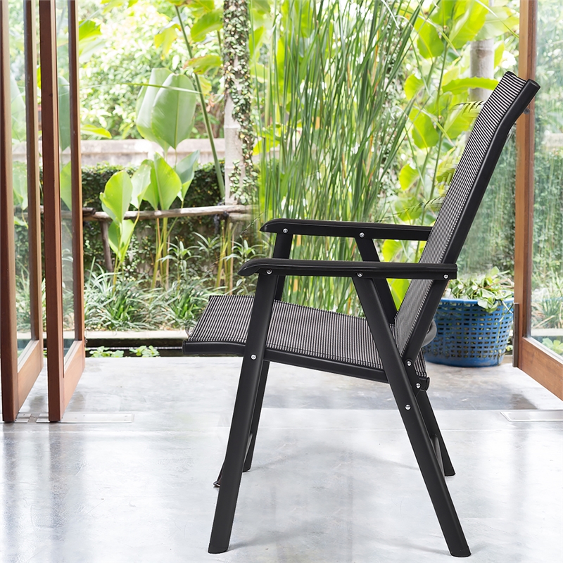 Pemberly Row 4PCS Patio Folding Dining Chairs Portable Armrest Garden Gray