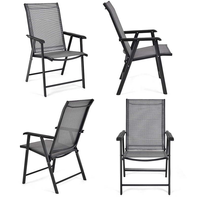 Pemberly Row 4PCS Patio Folding Dining Chairs Portable Armrest Garden Gray