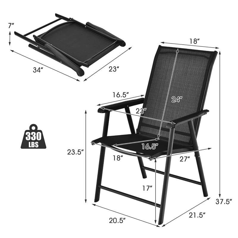 Pemberly Row 2PCS Patio Folding Dining Chairs Portable Armrest Garden Black
