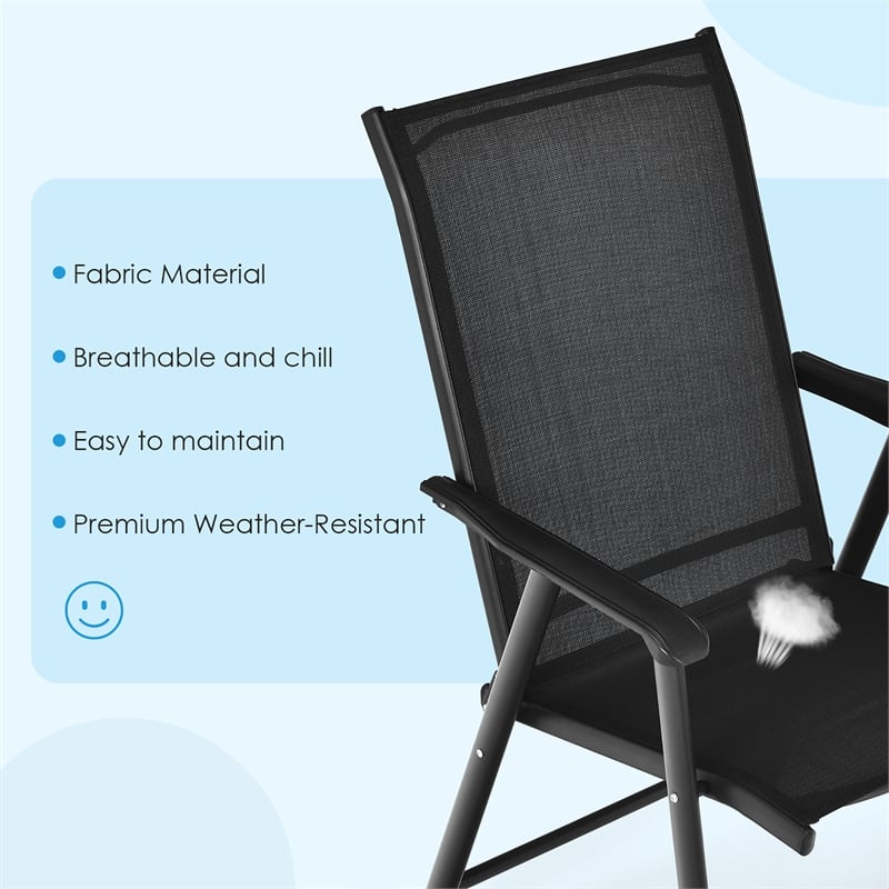 Pemberly Row 2PCS Patio Folding Dining Chairs Portable Armrest Garden Black