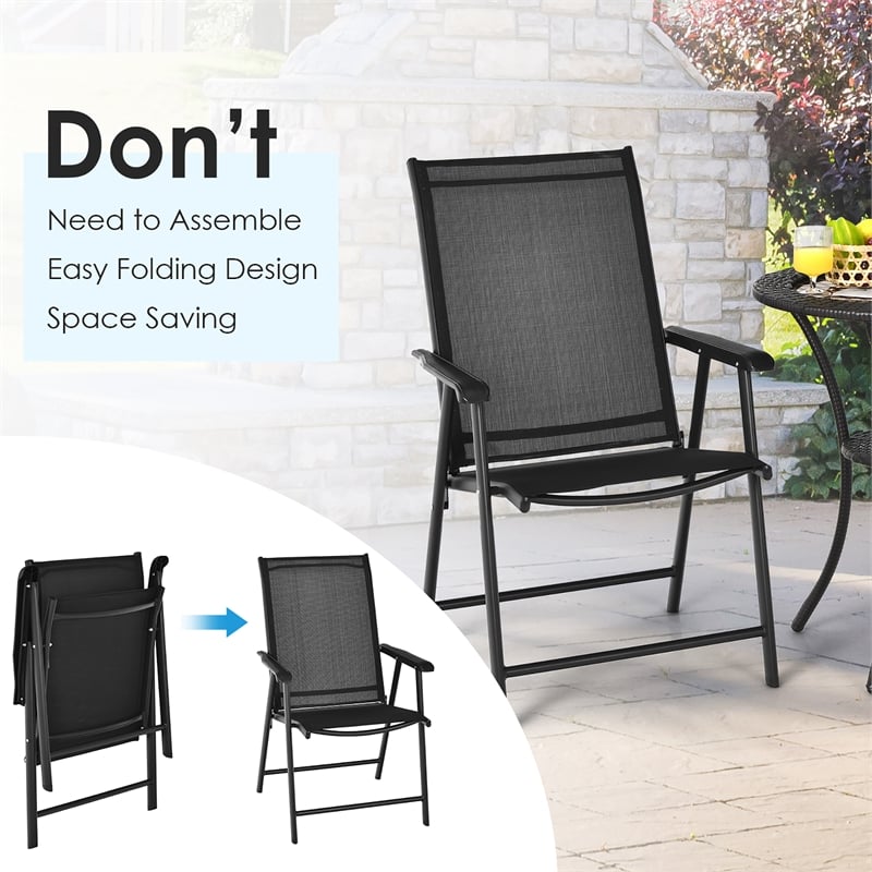 Pemberly Row 2PCS Patio Folding Dining Chairs Portable Armrest Garden Black