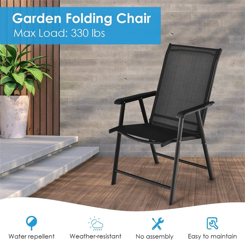 Pemberly Row 2PCS Patio Folding Dining Chairs Portable Armrest Garden Black