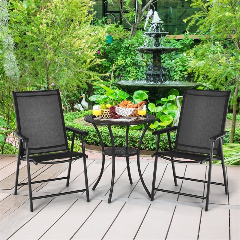 Pemberly Row 2PCS Patio Folding Dining Chairs Portable Armrest Garden Black