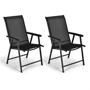 Pemberly Row 2PCS Patio Folding Dining Chairs Portable Armrest Garden Black