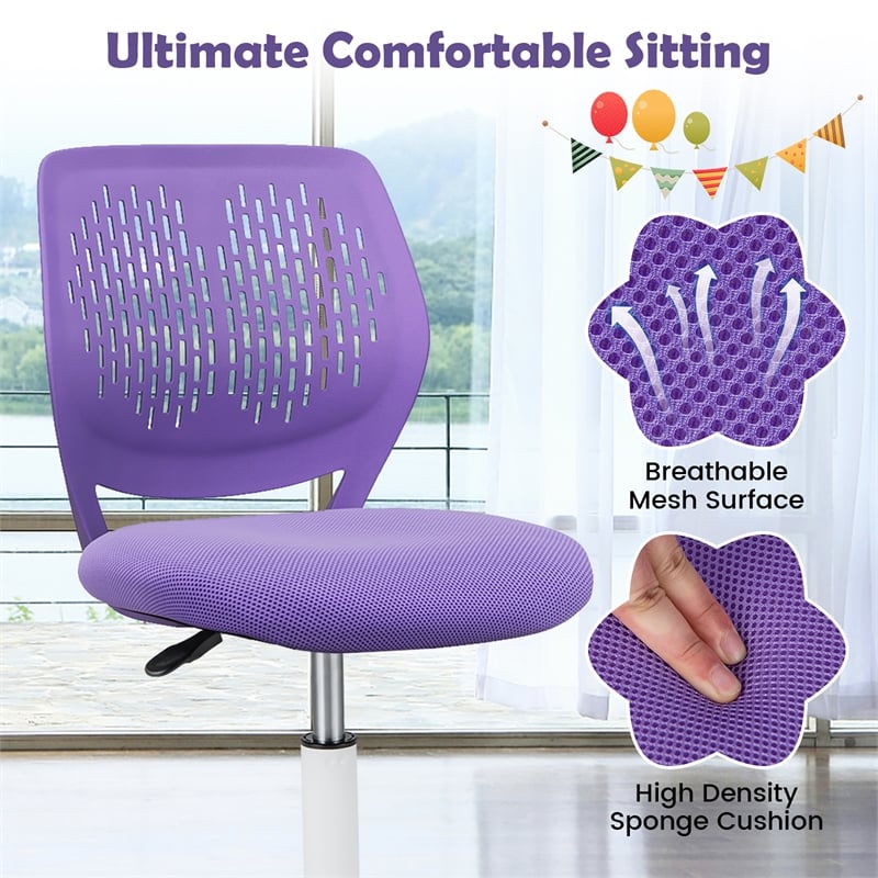 Pemberly Row Height-adjustable Ergonomic Kids Chair w/ Wheels Purple
