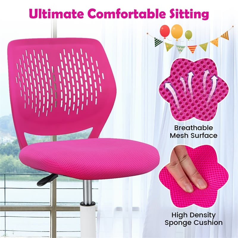 Pemberly Row Height-adjustable Ergonomic Kids Chair w/ Wheels Pink