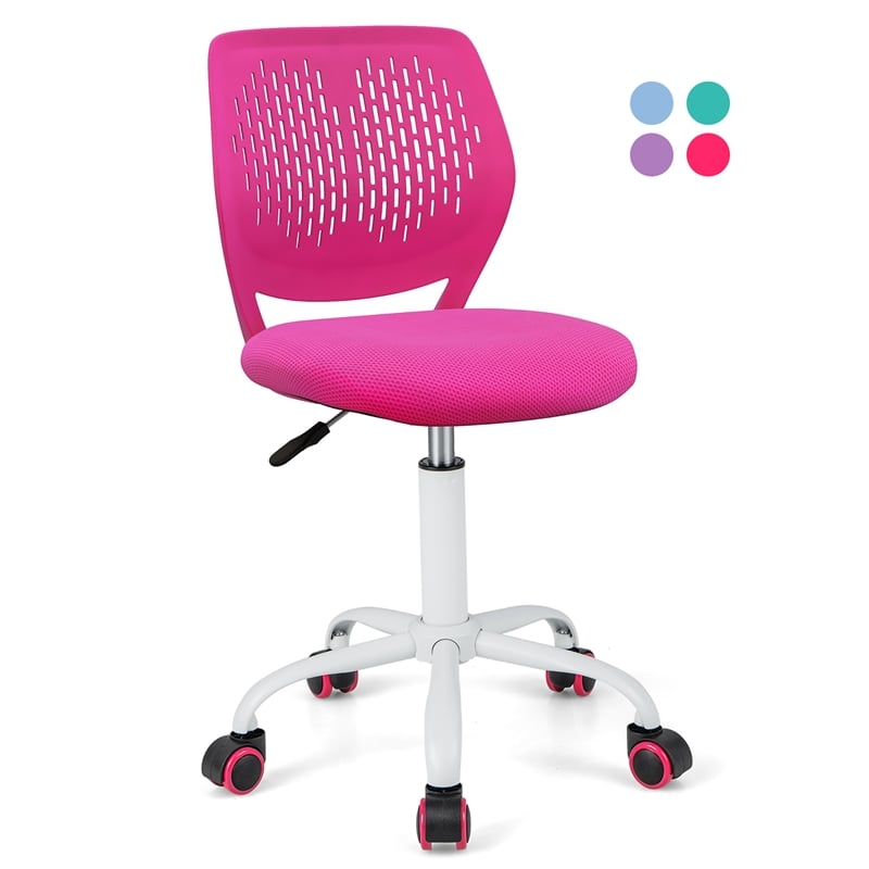 Pemberly Row Height-adjustable Ergonomic Kids Chair w/ Wheels Pink