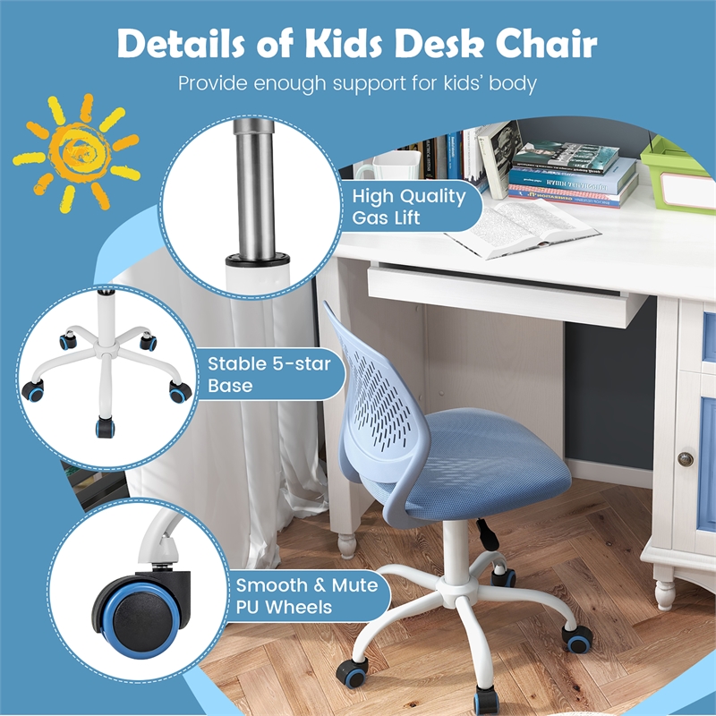 Pemberly Row Height-adjustable Ergonomic Kids Chair w/ Wheels Blue