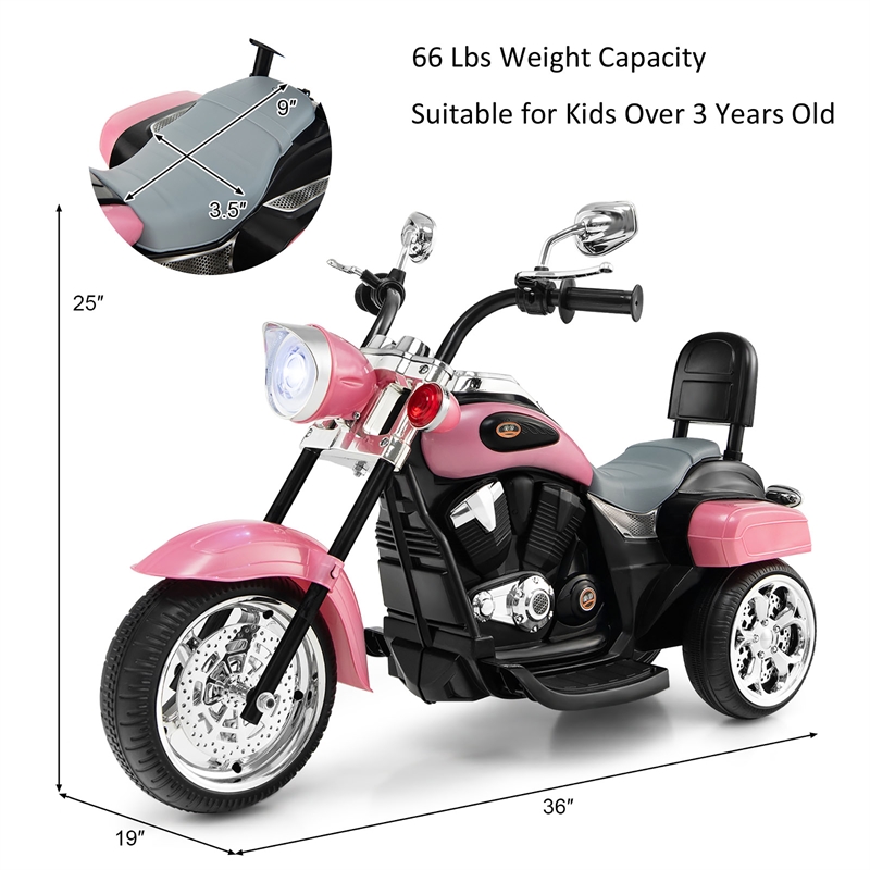 Pemberly Row 6V Kids Ride On Chopper Motorcycle 3 Wheel Trike Pink