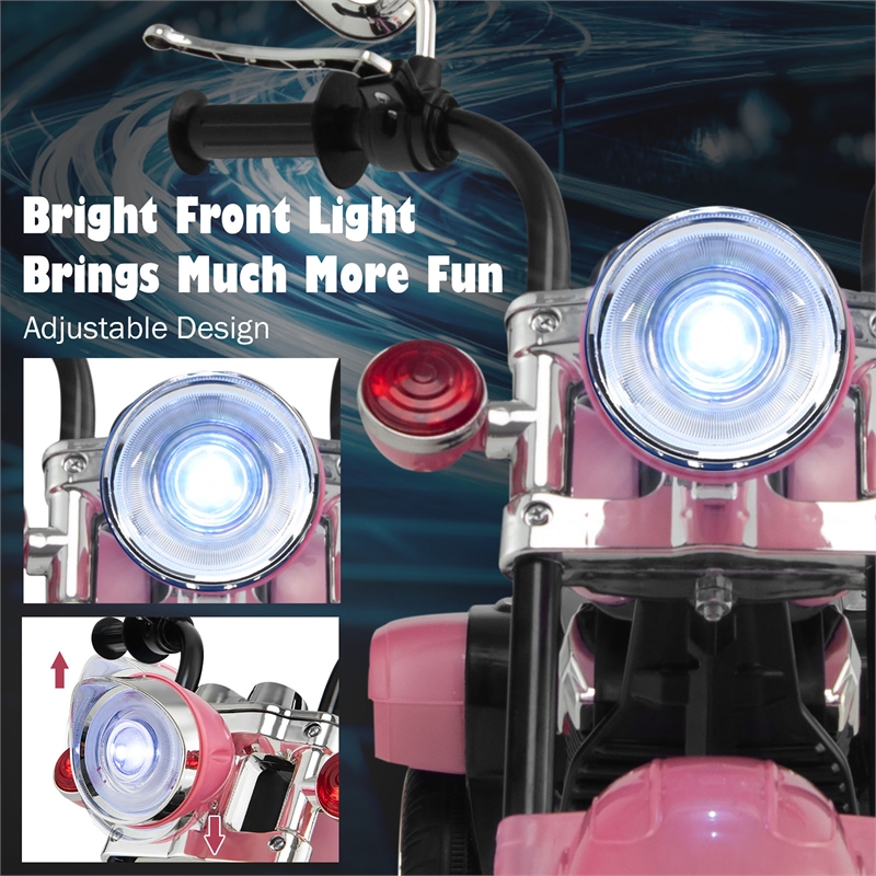 Pemberly Row 6V Kids Ride On Chopper Motorcycle 3 Wheel Trike Pink