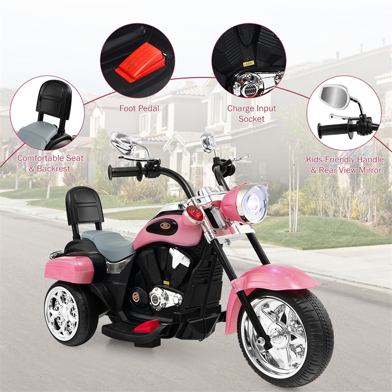 Pemberly Row 6V Kids Ride On Chopper Motorcycle 3 Wheel Trike Pink