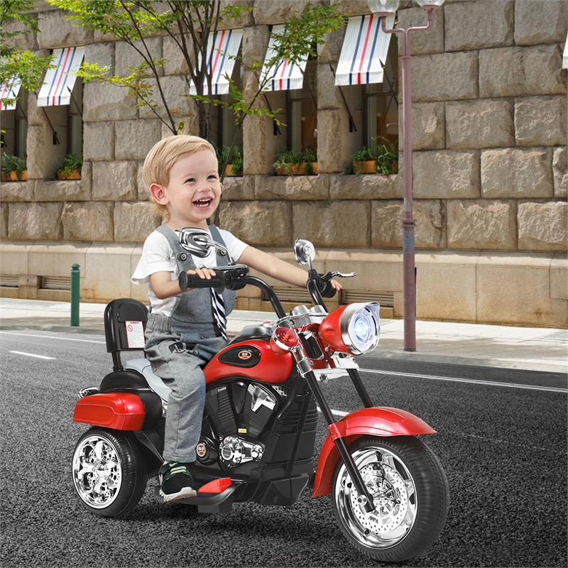 Pemberly Row 6V Kids Ride On Chopper Motorcycle 3 Wheel Trike Red