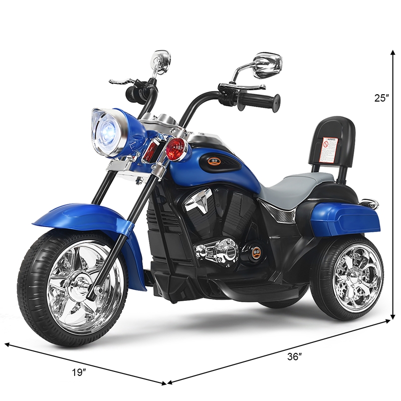 Pemberly Row 6V Kids Ride On Chopper Motorcycle 3 Wheel Trike Blue