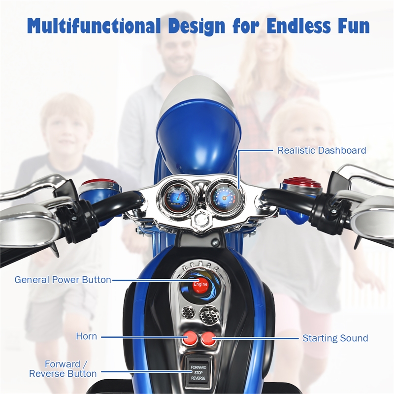 Pemberly Row 6V Kids Ride On Chopper Motorcycle 3 Wheel Trike Blue
