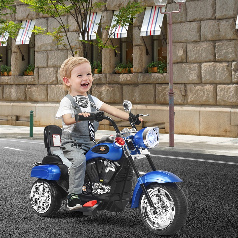 Pemberly Row 6V Kids Ride On Chopper Motorcycle 3 Wheel Trike Blue