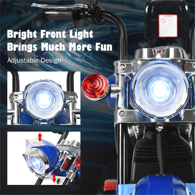 Pemberly Row 6V Kids Ride On Chopper Motorcycle 3 Wheel Trike Blue