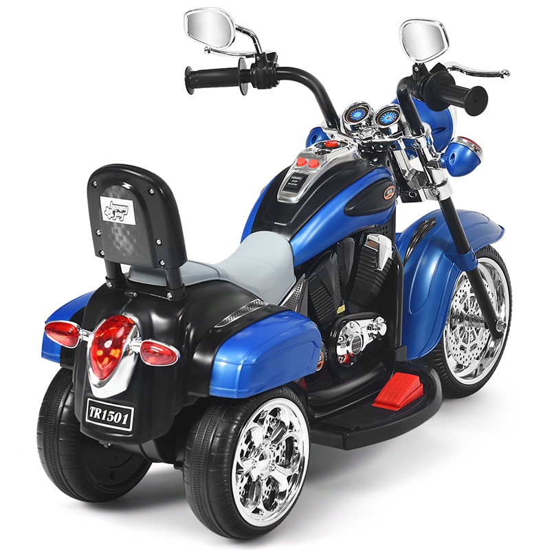 Pemberly Row 6V Kids Ride On Chopper Motorcycle 3 Wheel Trike Blue
