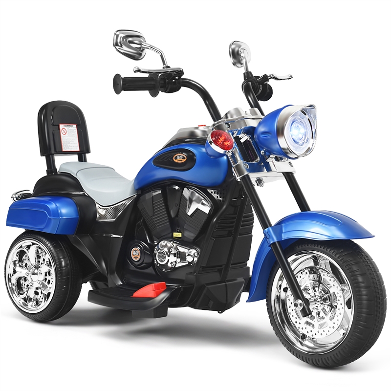 Pemberly Row 6V Kids Ride On Chopper Motorcycle 3 Wheel Trike Blue