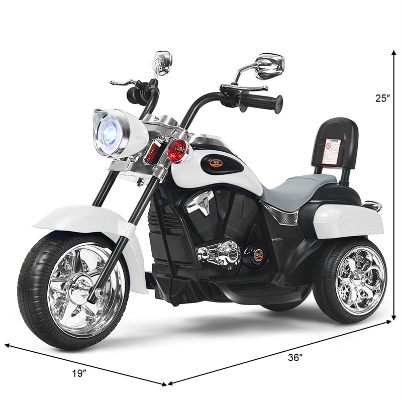 Pemberly Row 6V Kids Ride On Chopper Motorcycle 3 Wheel Trike White