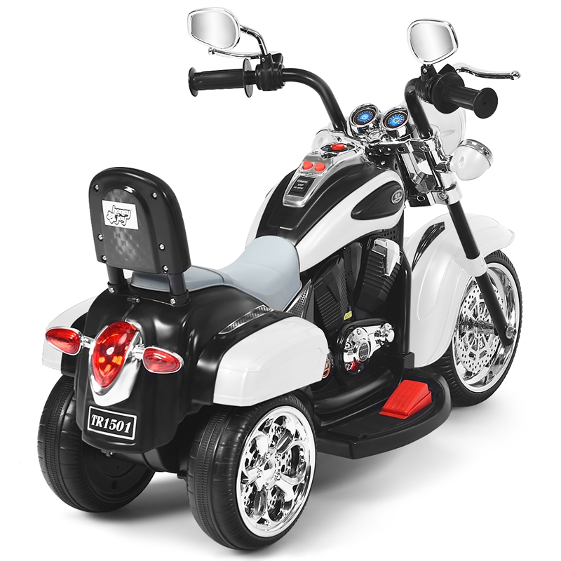 Pemberly Row 6V Kids Ride On Chopper Motorcycle 3 Wheel Trike White