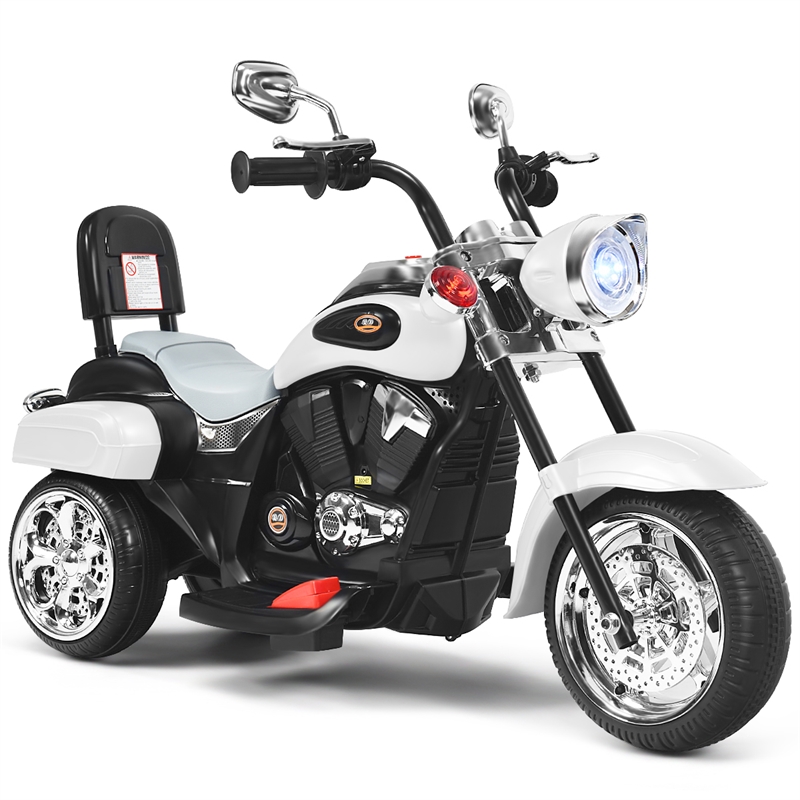 Pemberly Row 6V Kids Ride On Chopper Motorcycle 3 Wheel Trike White