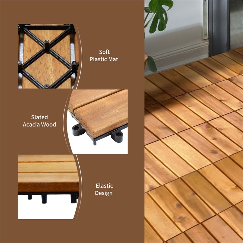 Pemberly Row 27PCS Patio Interlocking Tiles Acacia Slat Wood Garden