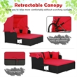 Pemberly Row Patio Rattan Daybed Lounge Retractable Top Canopy Red