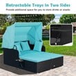 Pemberly Row Patio Rattan Daybed Lounge Retractable Top Canopy Turquoise