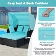 Pemberly Row Patio Rattan Daybed Lounge Retractable Top Canopy Turquoise