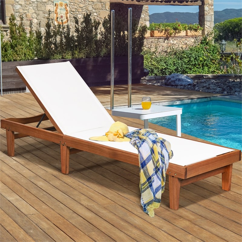 Pemberly Row Patio Lounge Chair with 5 Postion Adjustable Backrest White