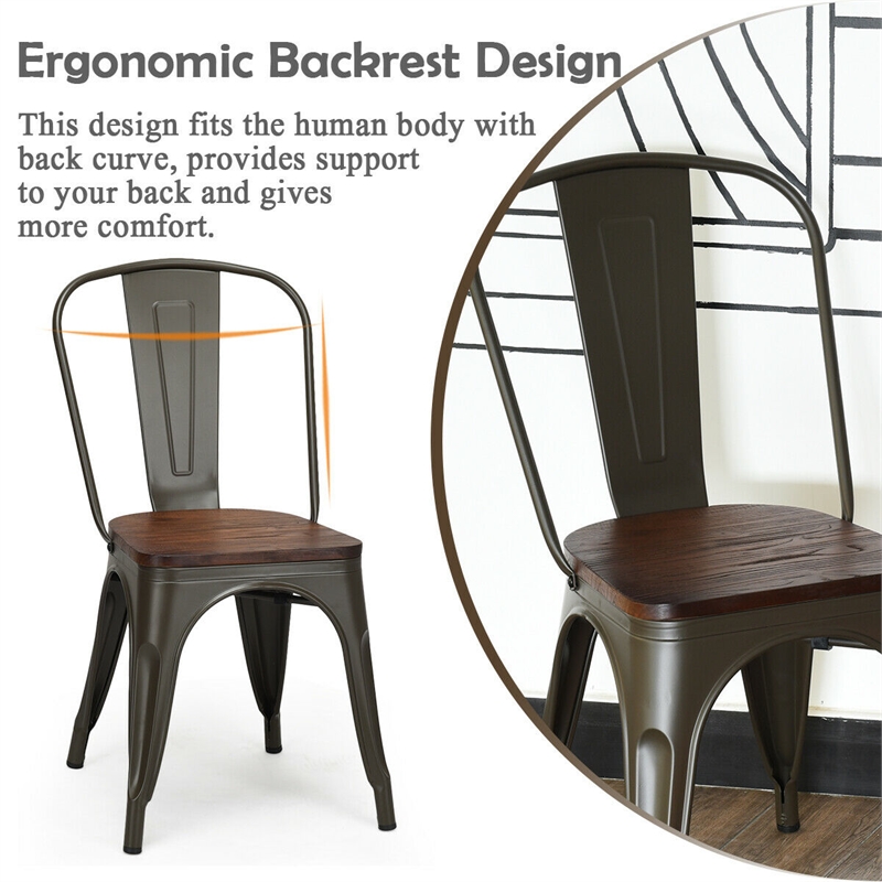 Pemberly Row Set of 4 Style Metal Dining Side Chair Wood Seat Stackable Gray