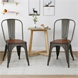 Pemberly Row Set of 4 Style Metal Dining Side Chair Wood Seat Stackable Gray