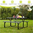 Pemberly Row Picnic Table Bench Set Outdoor Backyard Iron Garden Black