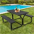 Pemberly Row Picnic Table Bench Set Outdoor Backyard Iron Garden Black