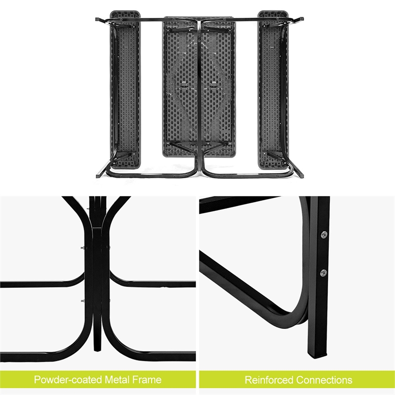 Pemberly Row Picnic Table Bench Set Outdoor Backyard Iron Garden Black