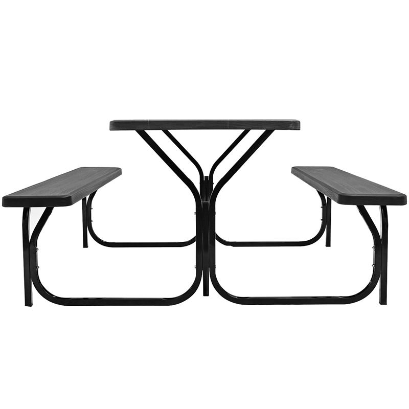 Pemberly Row Picnic Table Bench Set Outdoor Backyard Iron Garden Black