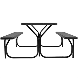 Pemberly Row Picnic Table Bench Set Outdoor Backyard Iron Garden Black