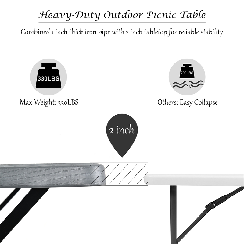 Pemberly Row Picnic Table Bench Set Outdoor Backyard Iron Garden Gray
