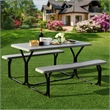 Pemberly Row Picnic Table Bench Set Outdoor Backyard Iron Garden Gray