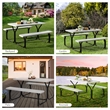 Pemberly Row Picnic Table Bench Set Outdoor Backyard Iron Garden White