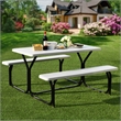 Pemberly Row Picnic Table Bench Set Outdoor Backyard Iron Garden White