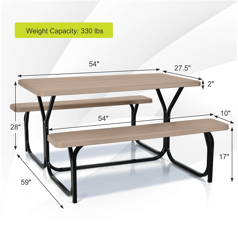 Pemberly Row Picnic Table Bench Set Outdoor Backyard Iron Garden Brown