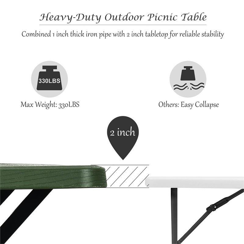 Pemberly Row Picnic Table Bench Set Outdoor Backyard Iron Garden Green