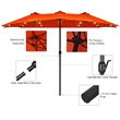 Pemberly Row 15FT Twin Patio Double-Sided Umbrella 48 Solar LED Lights Orange