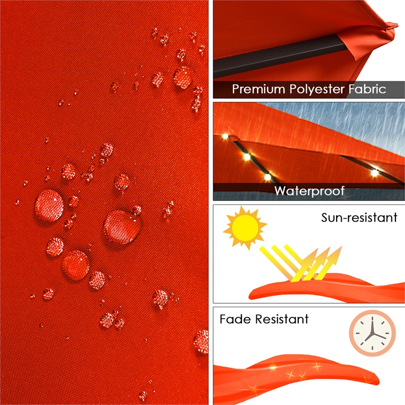 Pemberly Row 15FT Twin Patio Double-Sided Umbrella 48 Solar LED Lights Orange