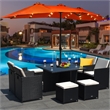 Pemberly Row 15FT Twin Patio Double-Sided Umbrella 48 Solar LED Lights Orange