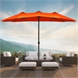 Pemberly Row 15FT Twin Patio Double-Sided Umbrella 48 Solar LED Lights Orange