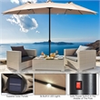 Pemberly Row 15FT Twin Patio Double-Sided Umbrella 48 Solar LED Lights Beige